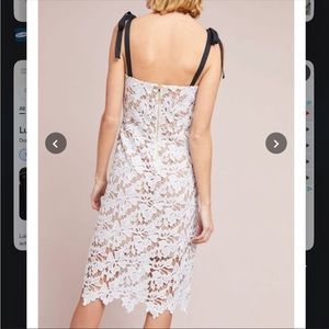 Donna Morgan white lace dress with black ties